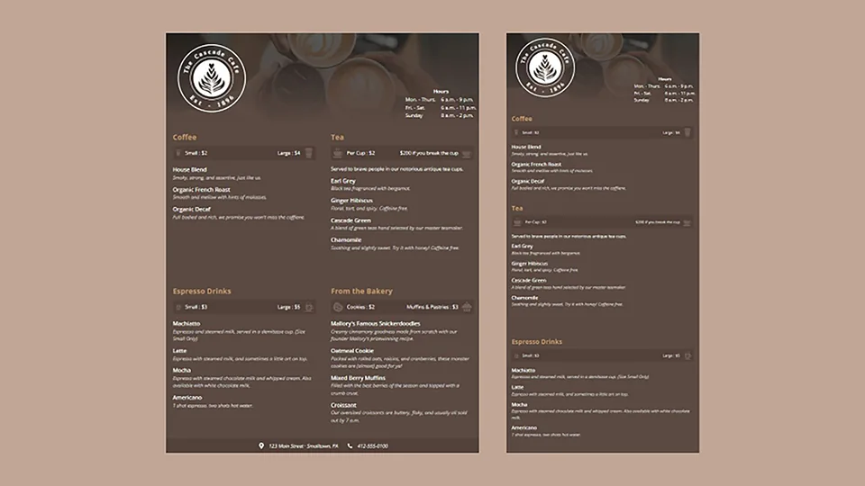 Cafe Menu Layout
